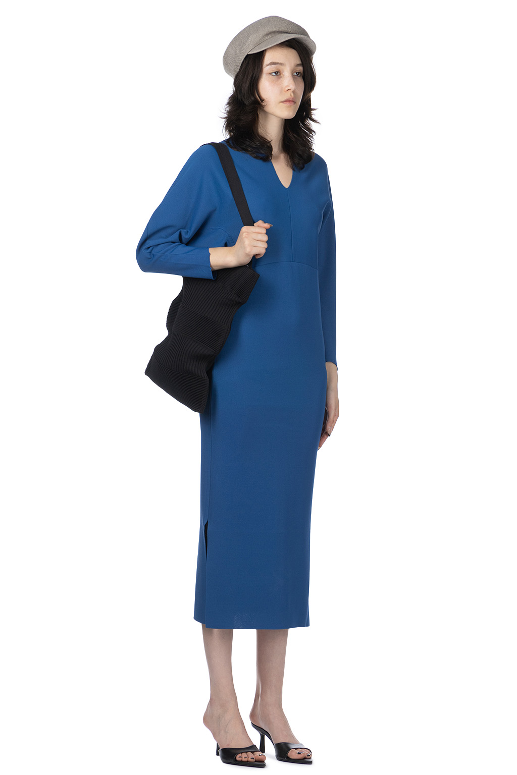 Mame Kurogouchi - Milano Ribbed Deep V-Neck Dress - Blue